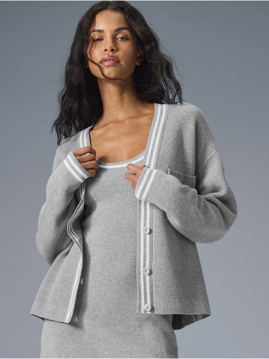 ALO Yoga Sweaters - ALO Yoga Tennis Club Sweater- Heather Grey/White